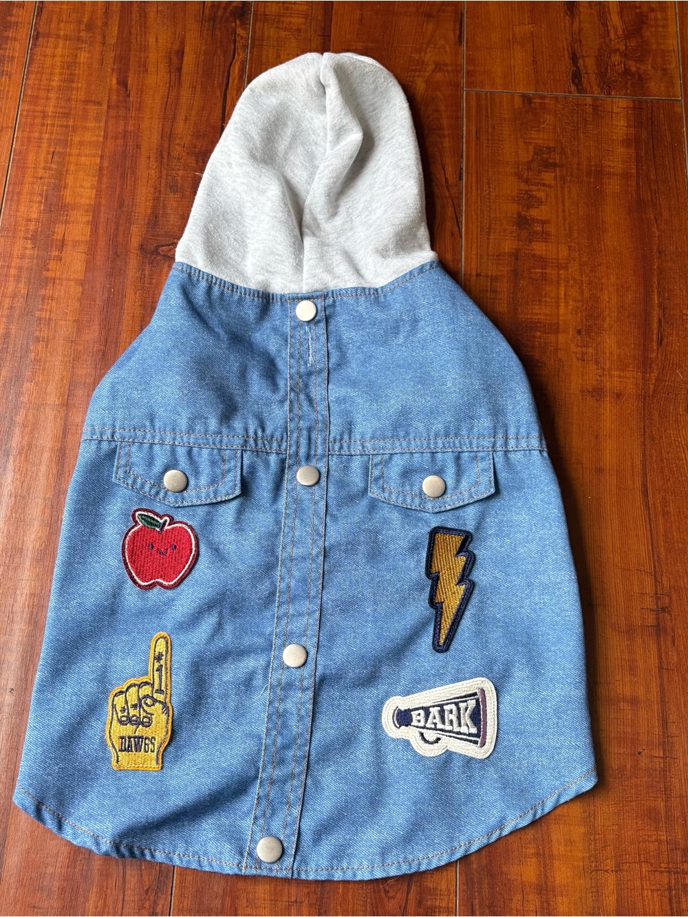TOP PAW Blue Denim Patched Hoodie Dog Jacket – Size M - Picture 8 of 11
